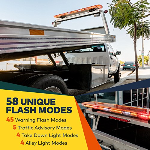 Solarblast Sbfb130 65" 130W Amber White Led Emergency Full-Size Light Bar [Sae J595 Class Iii] [58 Flash Mode] [Controller Box] [Tbt Function] Yellow Flashing Rooftop Warning Light Bar For Tow Truck #TOP1