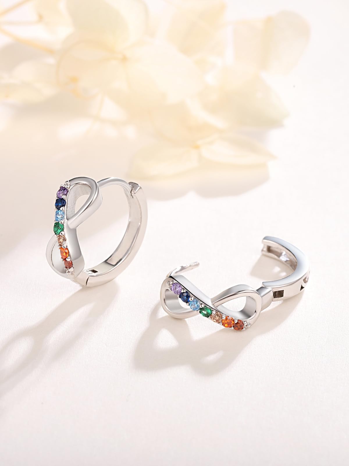 TANGPOET Kleine Creolen Silber 925 für Damen Frauen Regenbogen Zirkonia Infinity Ohrringe Chakra Huggie Creolen Scharnier Schmuck