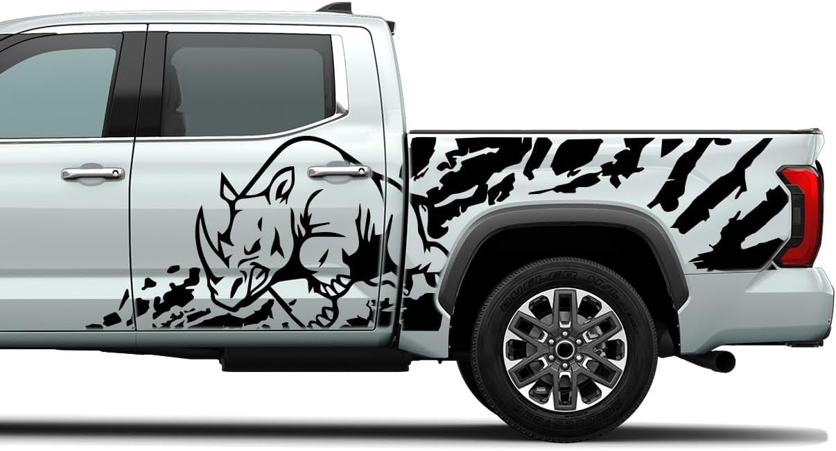 Rhino Graphic Design Sticker Decal Compatible with Toyota Tundra (2022-2023) (Matte Black)