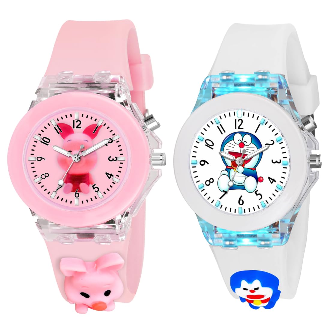 Goldenize Fashion Analog Multicolour Glowing Disco Light Dial Barbie, Doremon, Kitty Dial Watch for Boys & Girls 3D Cute Cartoon Analog Watch for Girls-Boys Kids Combo of 2 (Light Green) (B0DFWWL71G) Amazon Price History, Amazon Price Tracker