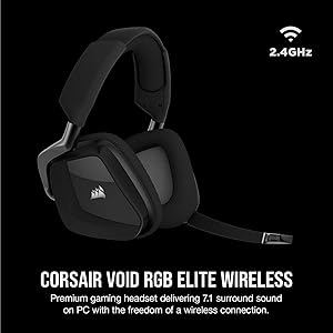 Corsair Void RGB Elite Wireless Gaming Headset 7.1 Surround Sound Omni-Directional Microphone Microfiber Mesh Earpads Up to 40ft Range iCUE Compatible PC, Mac, PS5, PS4 Carbon