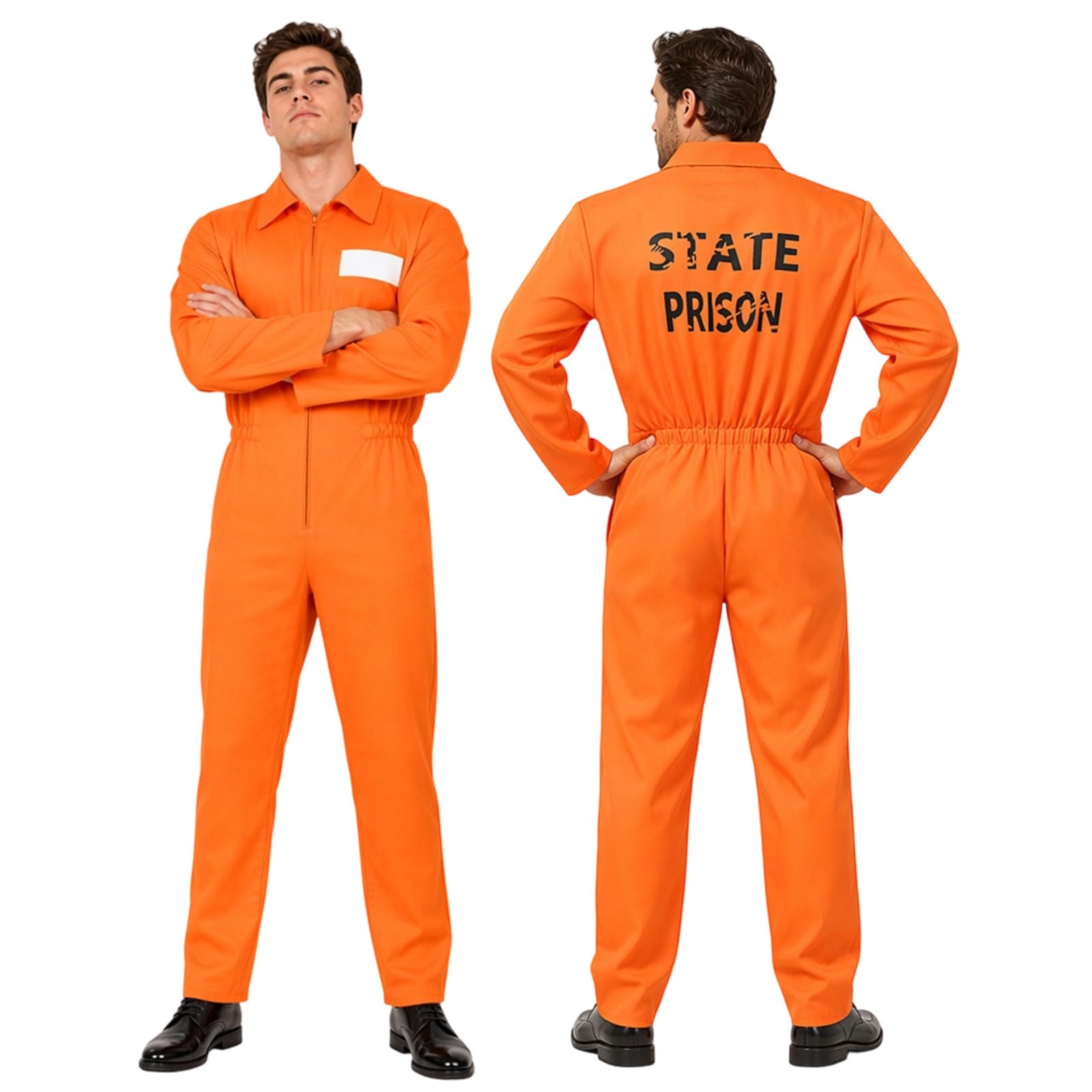 Adult Mens Womens Orange Prison Jumpsuit, Fancy Dress Costume Convict Boiler Suit Prisoner Overalls Jail Jump Up Outfit for Halloween Carnival Party Cosplay — image 1