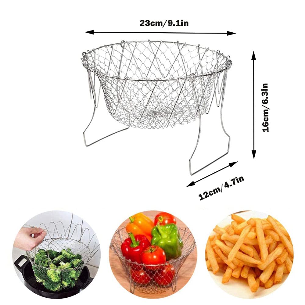 Set 2 Cestelli Per Frittura Pieghevoli In Acciaio Inox - Per Friggere, Cuocere A Vapore E Scolare - Foto 6