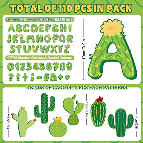 Image of Whaline 110Pcs Cactus Classroom Decor Cactus Letter Alphabet Number Symbol Cut-Outs Summer Cacti Letters Combo Pack Back to School Bulletin Board Decor for Kids Classroom DIY Projects