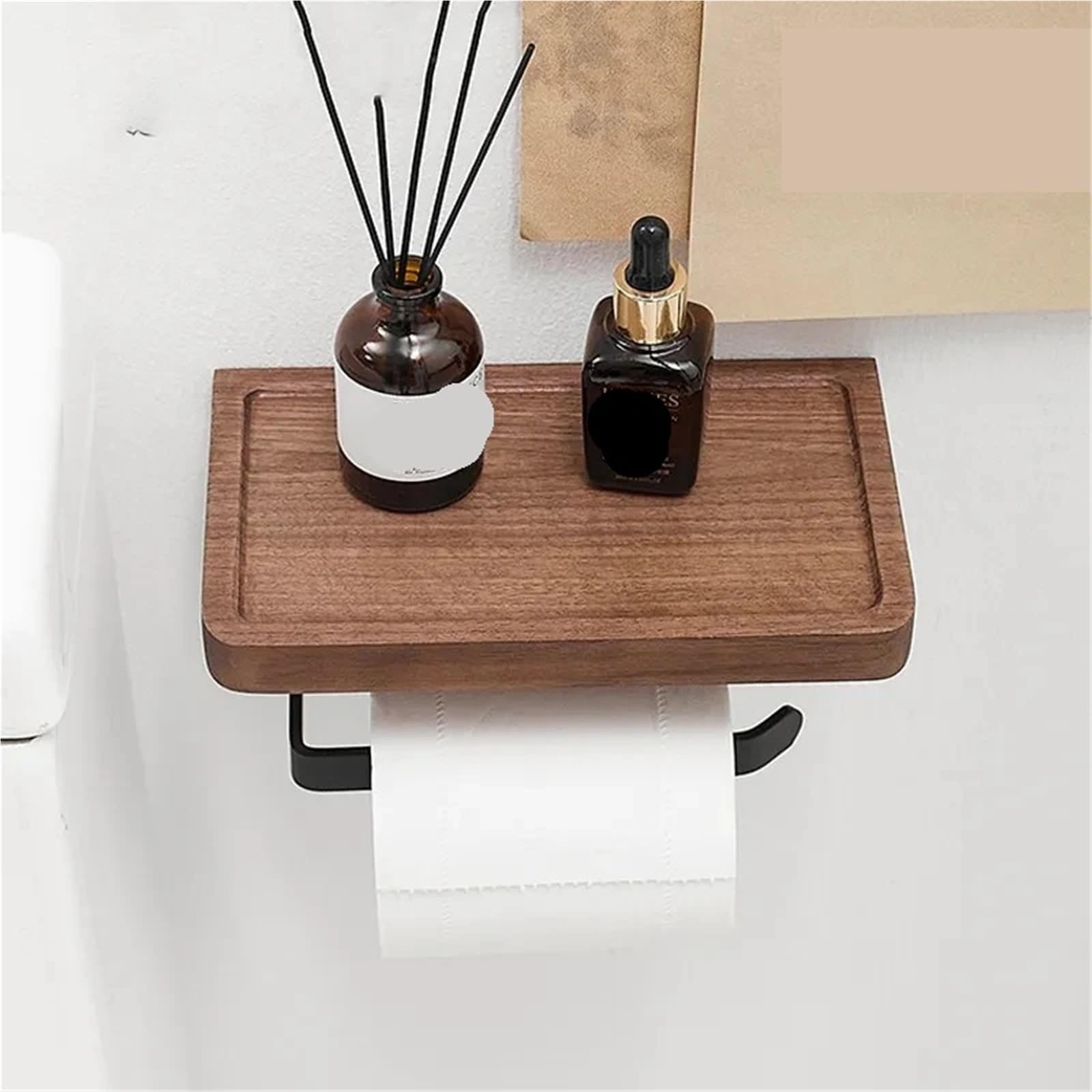 Portarotolo WC adesivo con mensola Porta carta igienica con ripiano | Supporto da parete for porta carta igienica nero opaco(Model A 20cm)