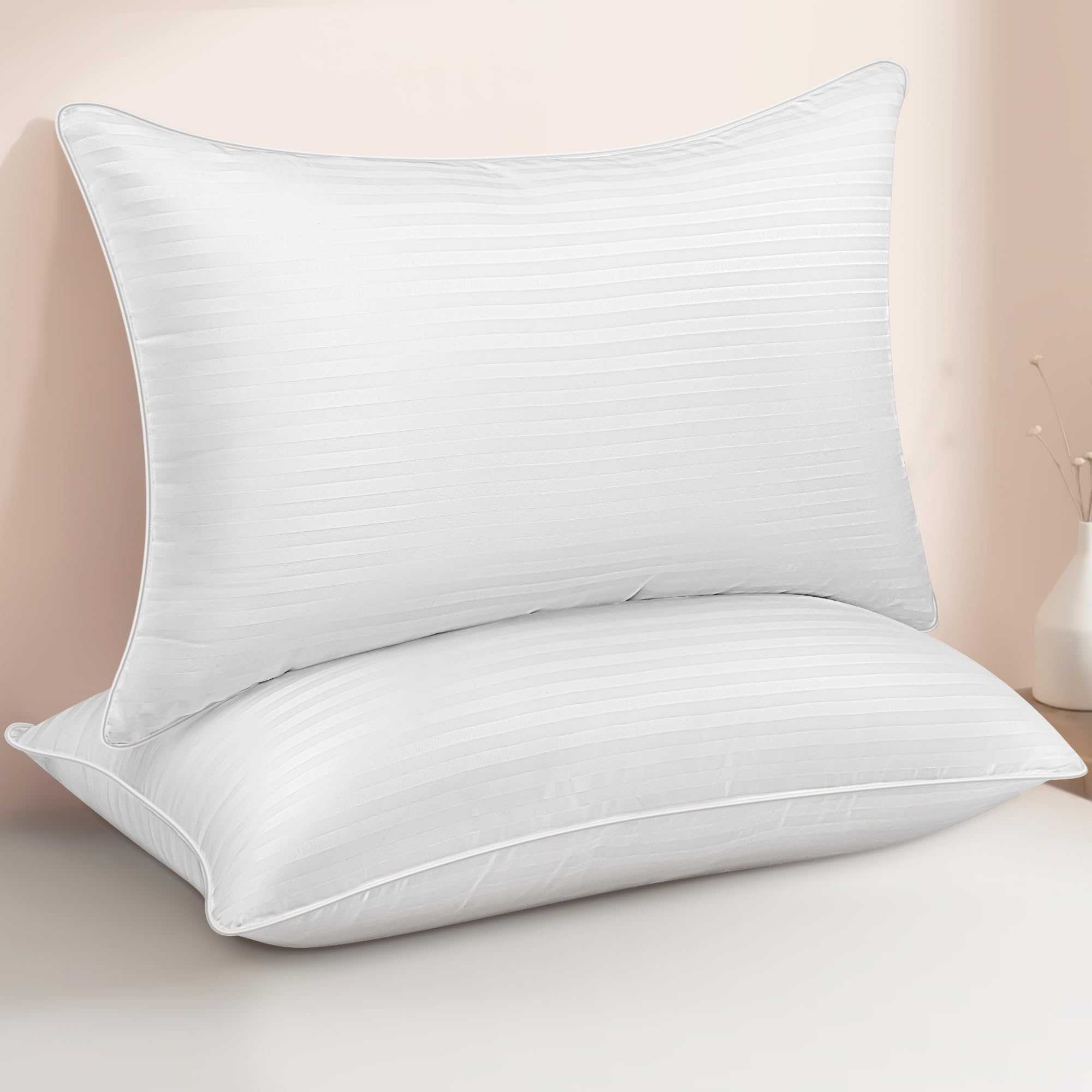 Queen Size Bed Pillows - Breathable Premium Down Alternative Pillows Set of 2 for Side, Back, and Stomach Sleepers Fluffy Hotel Quality Soft Microfiber Fill Cooling Skin-Friendly
