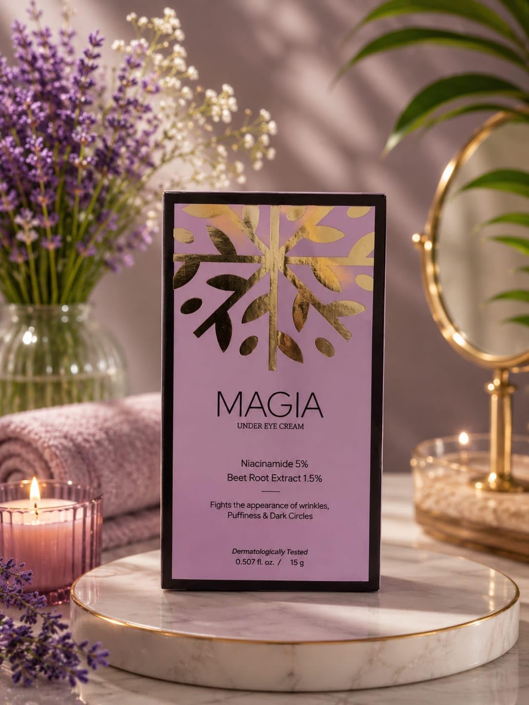 ak magia under eye cream with niacinamide 5% & beet root extract, 15g | fights dark circles, reduces puffiness, anti-wrinkle formula, dermatologically tested, beet root extract 1.5%