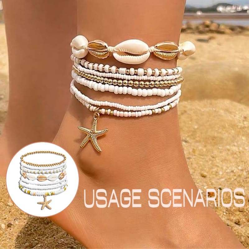 Beach Ocean Bracelet Gifts for Women Starfish Shell Bracelet for Women Handmade Beaded Bracelets Set of 7 - Image 6
