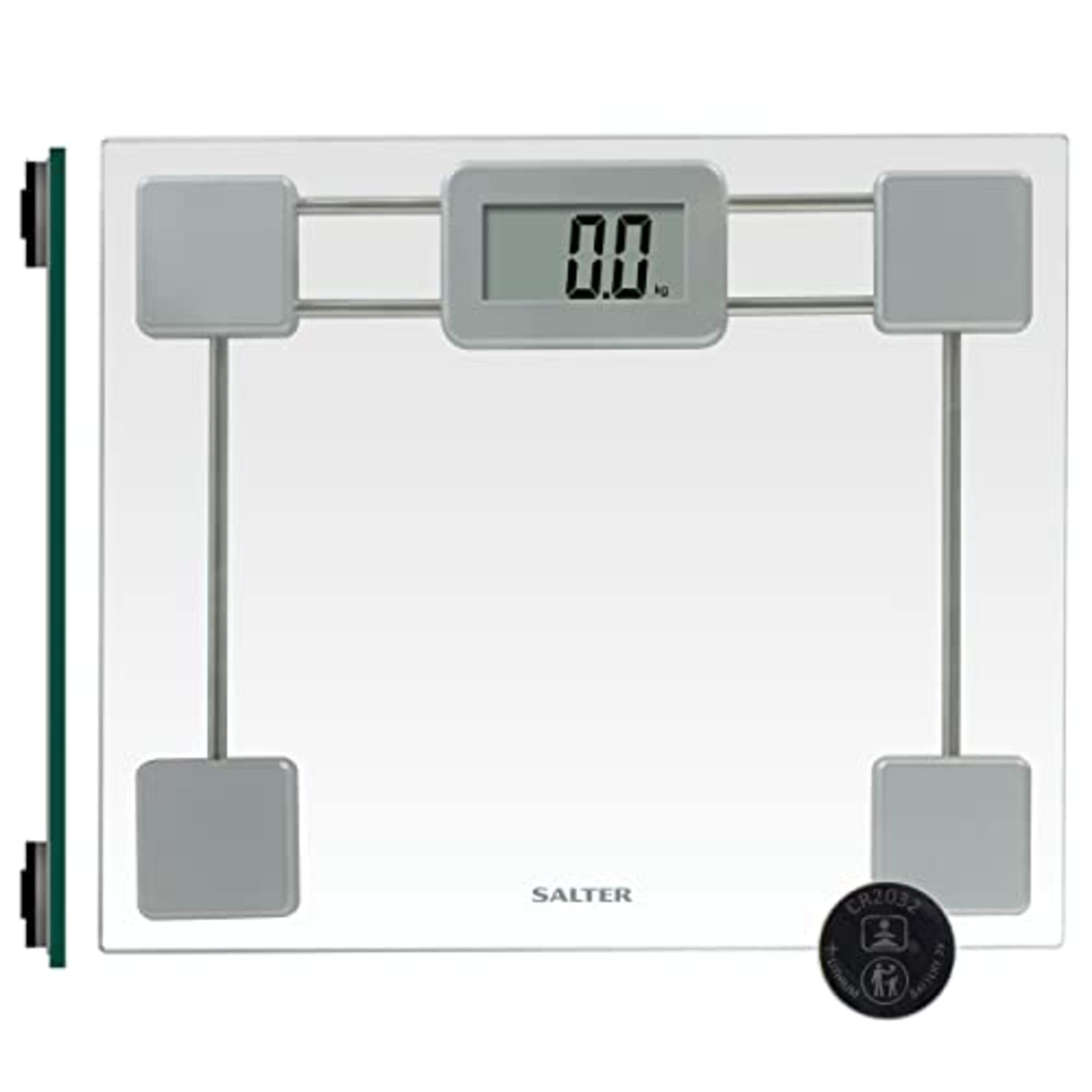 Salter Compact Glass Electronic Bathroom Scales - LCD Display - 150 kg Capacity - Silver