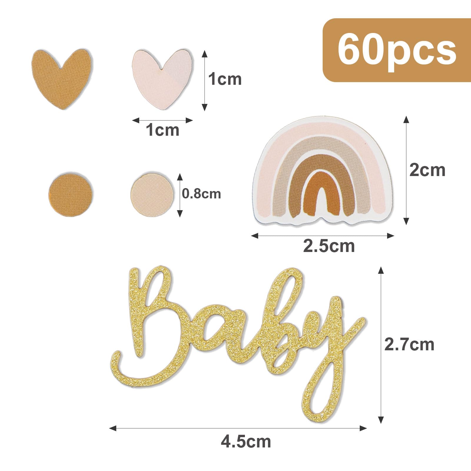 Holz-Konfetti Für Babyparty | 70 Teile | Rustikal & Neutral | Blatt, Herz, Kreis & Baby-Schrift