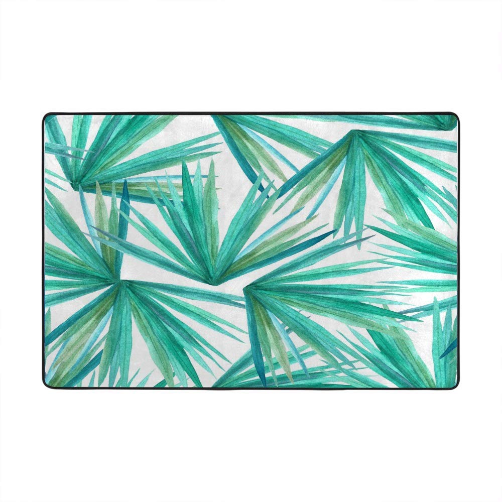 Grand tapis de sol pour chambre et salon style nature aquarelle feuilles vertes