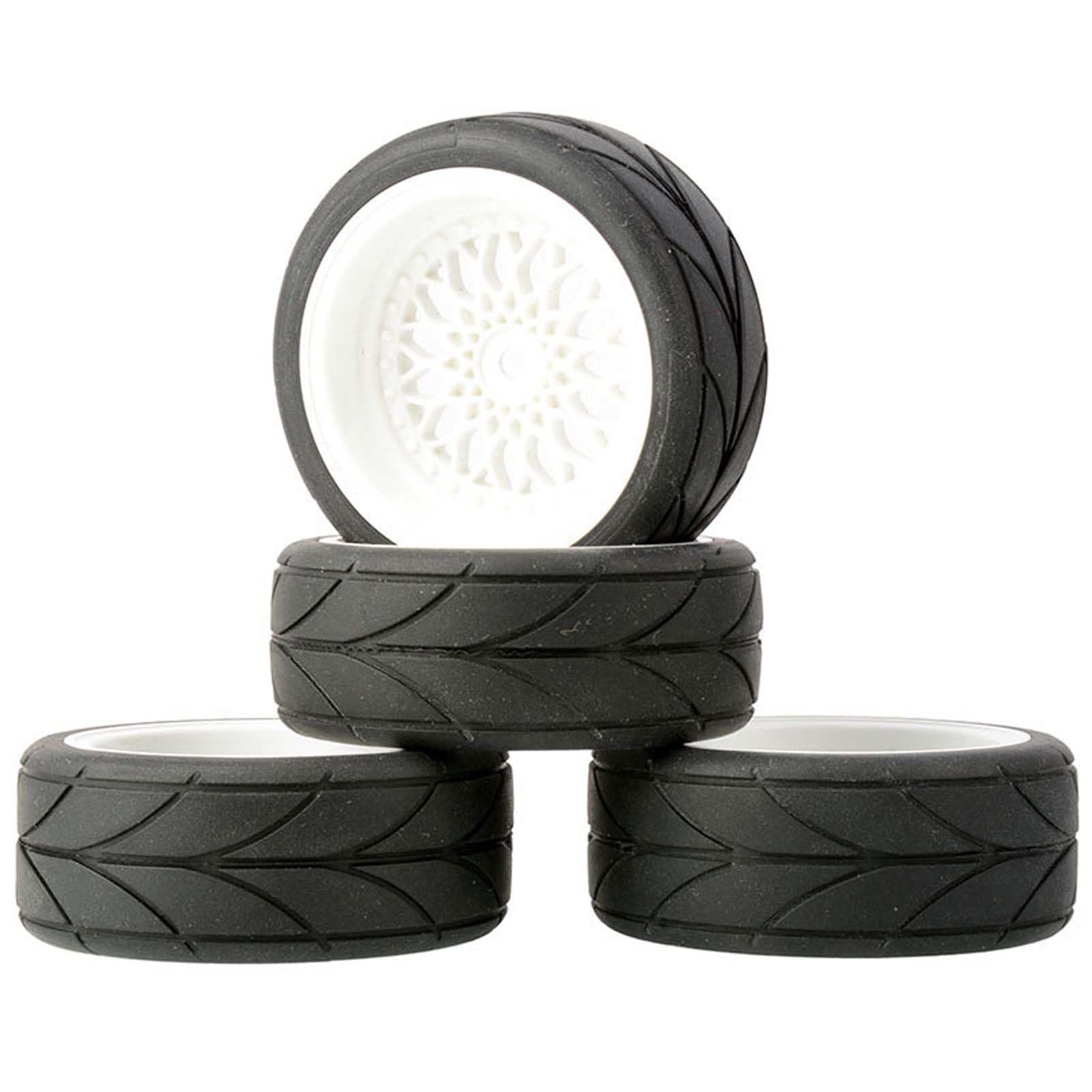KEEDA RC Car 64 mm Rubber Tyres & 52 mm/2.05 Inch Plastic Rims Wheels for 1/10 RC On Road Touring Racing Drift Car (Offset Depth 3 mm, White) — image 1