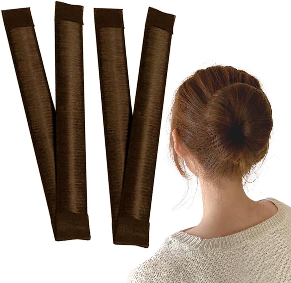 Booge4 Pcs Hair Bun Maker French Twist Hair Fold Wrap Snap, Magic Bun Makers Hair Ballet Bun Maker Bun Snap Roll Bun Tool for Women and Kids, Brown