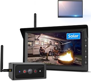 Solar Wireless Backup Camera with 7" Monitor System, 1080P 6600 Rechargeable Battery Trailer Hitch Rear View Camera with 5Mins Installation, Split Screen Back Up Camera for Truck, RV (AUTO-VOX Solar4)