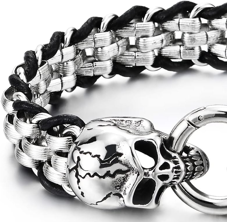 Miniatura 4 de COOLSTEELANDBEYOND Pulsera gótica de acero inoxidable con cierre de anillo de resorte para hombre