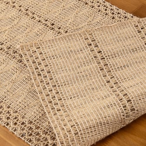Image of MLMC Burlap Boho Table Runner Farmhouse Burlap Jute Table Runner 90 inch Long Rustic Woven Table Centerpiece Decor for Dinning Kitchen Wedding Bridal Shower Eveyrday Use 12x90 Inch