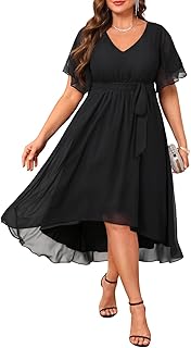 Plus Size Dresses Wedding Guest - Formal Cocktail Chiffon V Neck Short Sleeve High Low Dress Curvy Women - Buy now