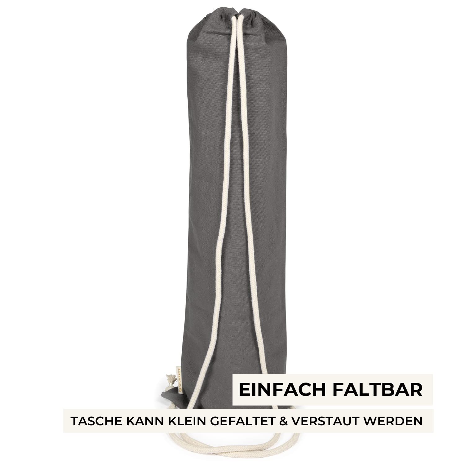 Lotuscrafts Yogatasche Nandi aus Bio-Baumwolle - Fair & Ökologisch hergestellt - Yogamattentasche 78cm groß - Tasche für Yogamatten & Yoga-Zubehör - Farbe Natur, Anthracit, Oil Green