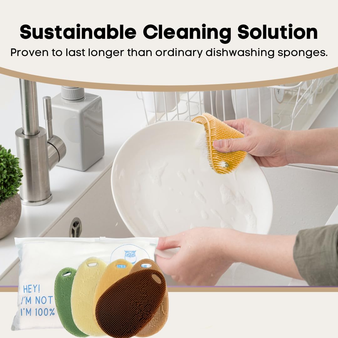 Esponja de silicona para platos, estropajo de silicona de grado alimenticio y limpieza de la casa, estropajo de cocina de silicona sin BPA [paquete de 5 óvalos otoños]