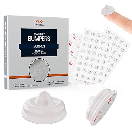 Cabinet Door Bumpers Clear 200 pcs - Soft Close 3M Sticky Pads, Self Adhesive Rubber Cabinet Bumpers Sound Dampening - Kitchen Cabinet Bumpers, Drawer Bumpers, Cupboard and Furniture Bumpers