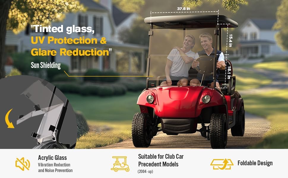 Club Car Precedent Windshield for Golf Cart Windshield Replacement,Foldable Tinted Acrylic panel material firmly match Club Car Precedent 2004 and Up Models