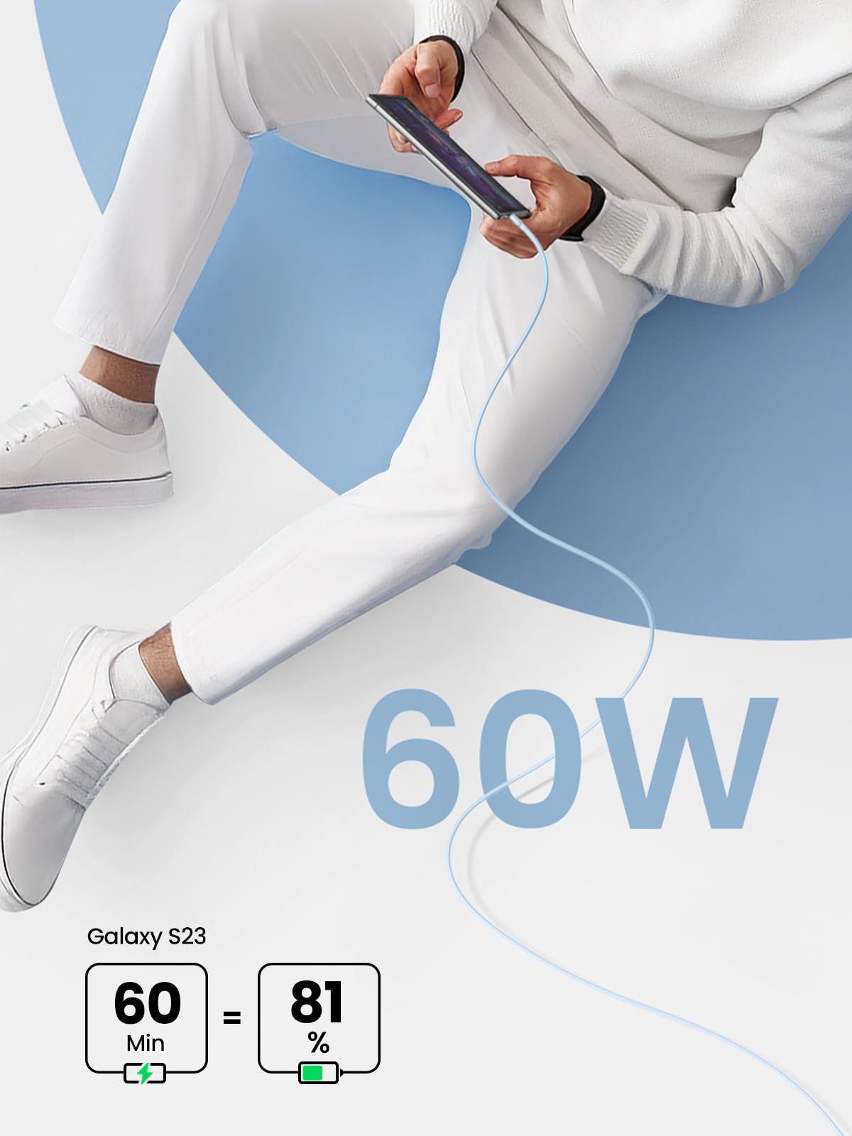 UGREEN Cavo USB C 60W PD 3.0 Silicone, Cavo Type C Ricarica Rapida 20V/3A Compatibile con iPhone 16/15 Plus Pro Max, Galaxy S24 S23 S22 S21, Pixel 9 8 7 6, MacBook, iPad Pro. Blu 0,5M