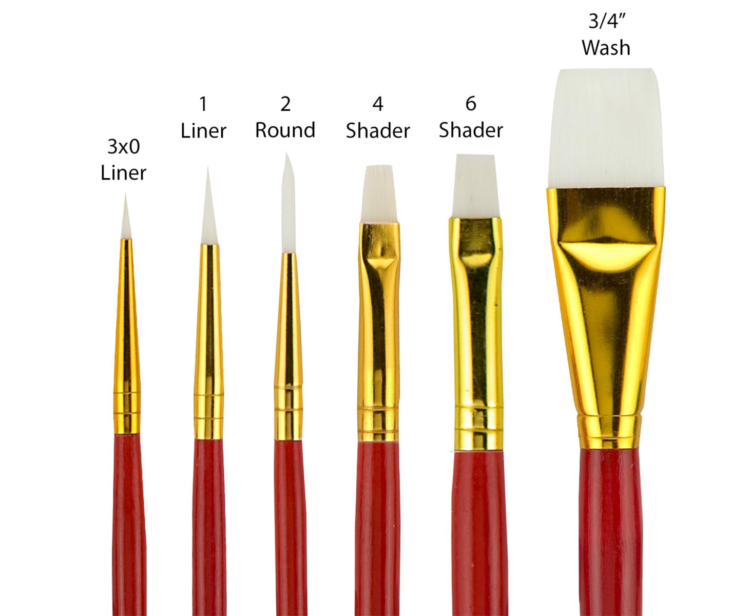 Fundamentals Short Handled Brush Set - Economical Paint Brush Set No. 14 for Beginning Artists - Classic White Watercolor Brushes in Round, Liner, Shader and Wash - Set of 6 Paint Brushes Set - Image 2