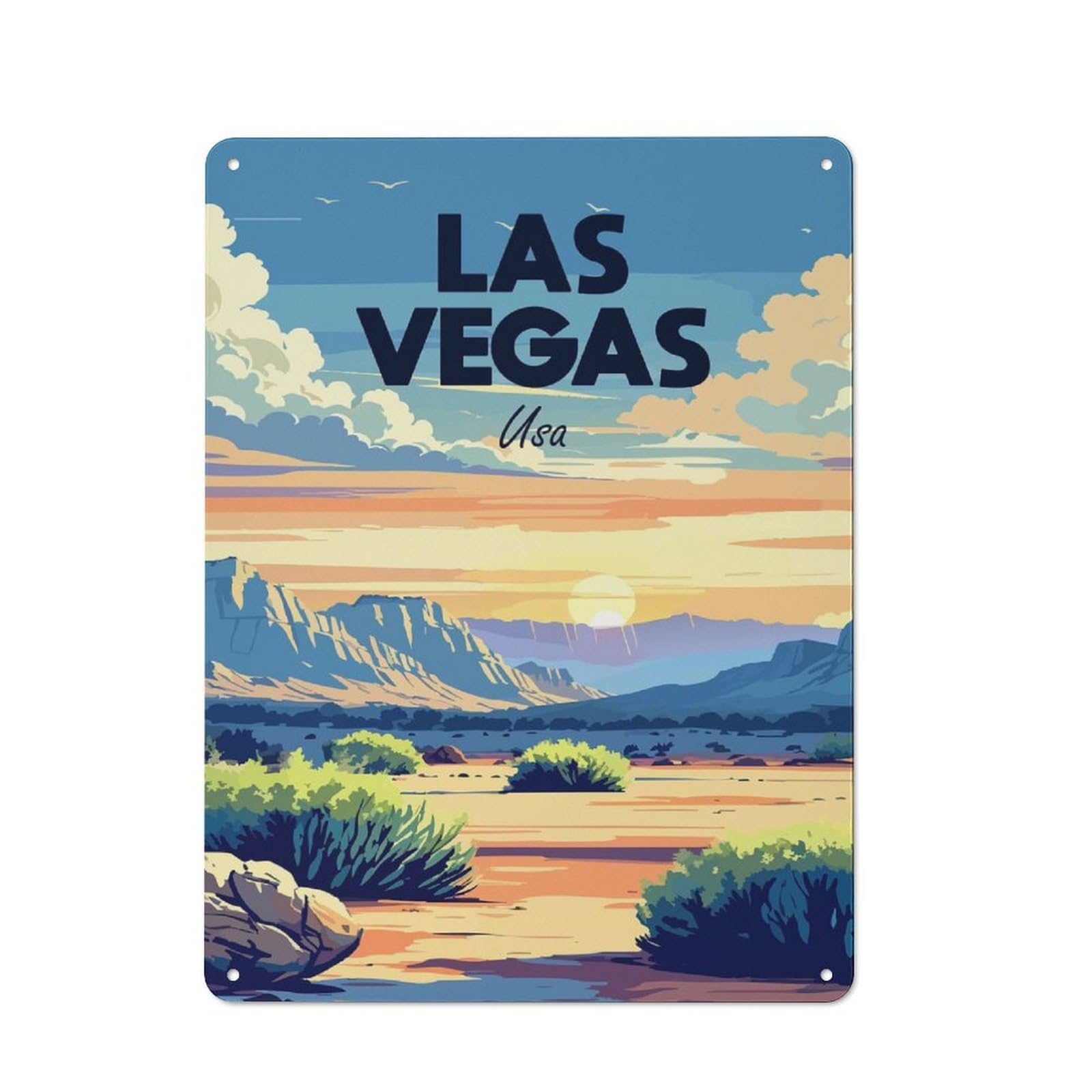 Junmoney Style-10 Las Vegas Usa Landscape Rustic Tin Sign 40X30cm For Garden Room Or Summerhouse, For An Autumn Wall Display In Garden Room And Summerhouse