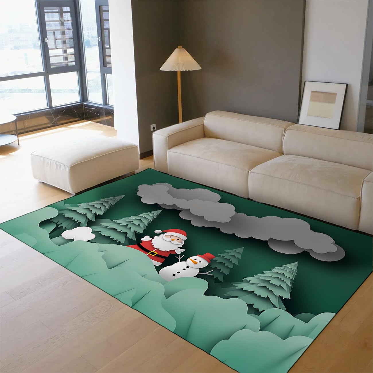 Tapis Noël Père Noël 100x150cm idéal pour réchauffer le sol du salon familial