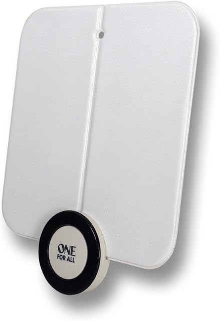 One For All Ultra Flat Amplified Indoor Digital TV Aerial - Ready to receive Freeview and Analogue TV Signals within a range of 15 miles  Full HD Ready - HDTV Antenna  UHF/VHF  white  SV9215