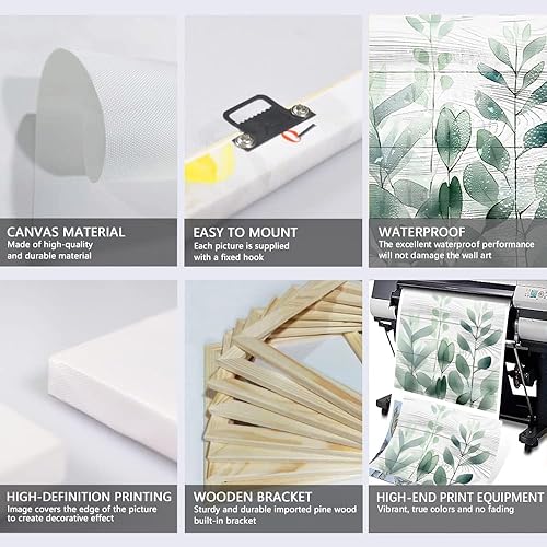 Miniatura 6 de 3 paneles de arte de pared de plantas botánicas, pintura en lienzo de hojas verdes para decoración de sala de estar, impresiones botánicas,