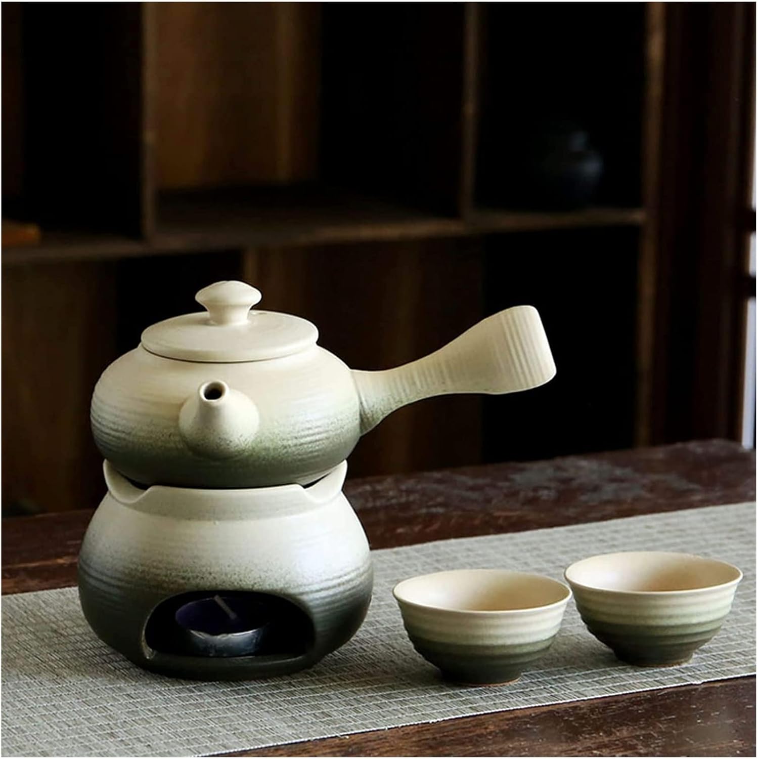 Traditional Sake Cup,Ceramic Wine Glasses,Japanese Sake Set,Side Handle Sake Bottle,Traditional Ceramic Hot Set,4 Pieces,Candle Stove,1 Japanese Sake (A)