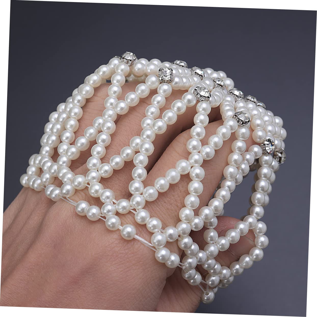 KALLORY Pearl Crochet Hair Snood Net Elastic Bun Hair Nets for Dance Performance Gymnastics White Handmade for Women
