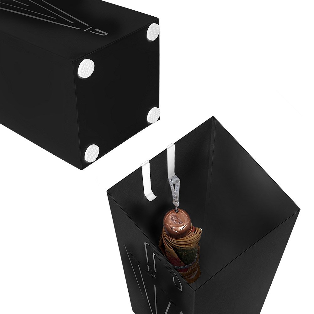 BAKAJI Portaombrelli Stand in Ferro Design BAK3B Forma Quadrata Nero con Decorazione Intarsio Ombrello Vaschetta Salvagoccia e Ganci per Ombrelli Pieghevoli Dimensioni 49 x 15,5 cm