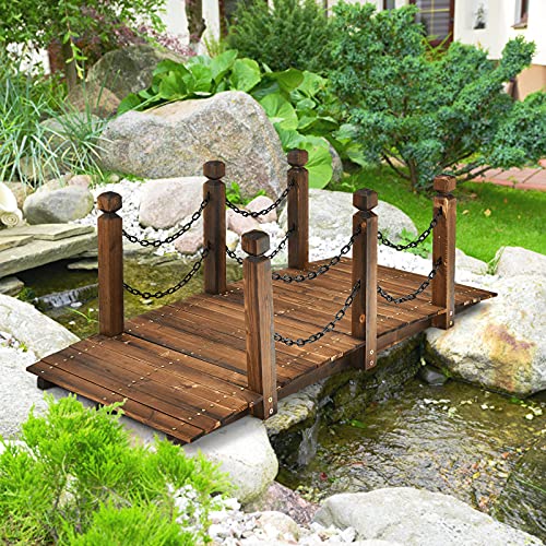 Teichbrücke Relax4Life Gartenbrücke mit Geländer und Ketten aus Tannenholz