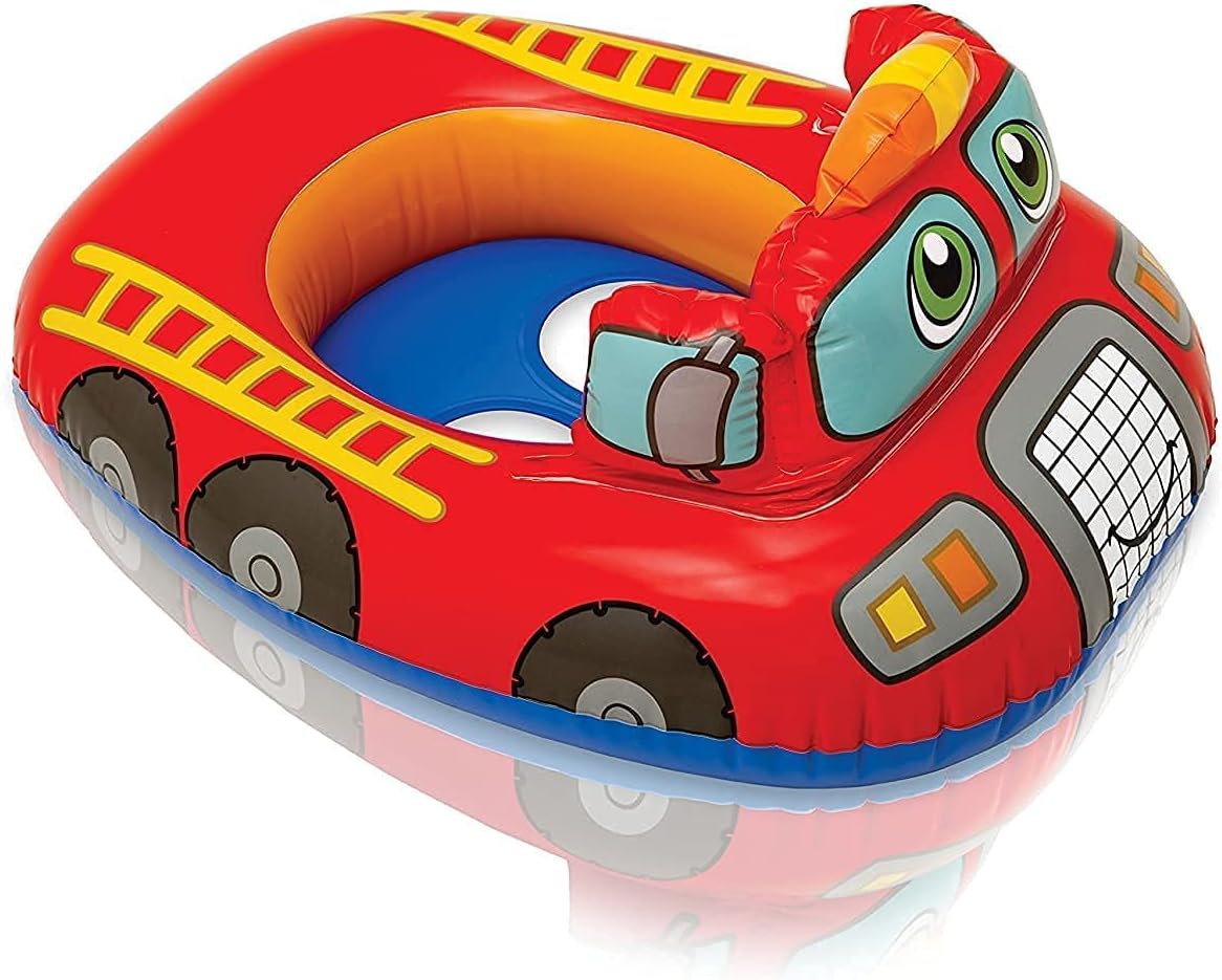 MT HUB Toy New Inflatable Swim Pool Water Float Ring Cruiser Red Fire Engine Shape Tube Boat for Kids (Multi)