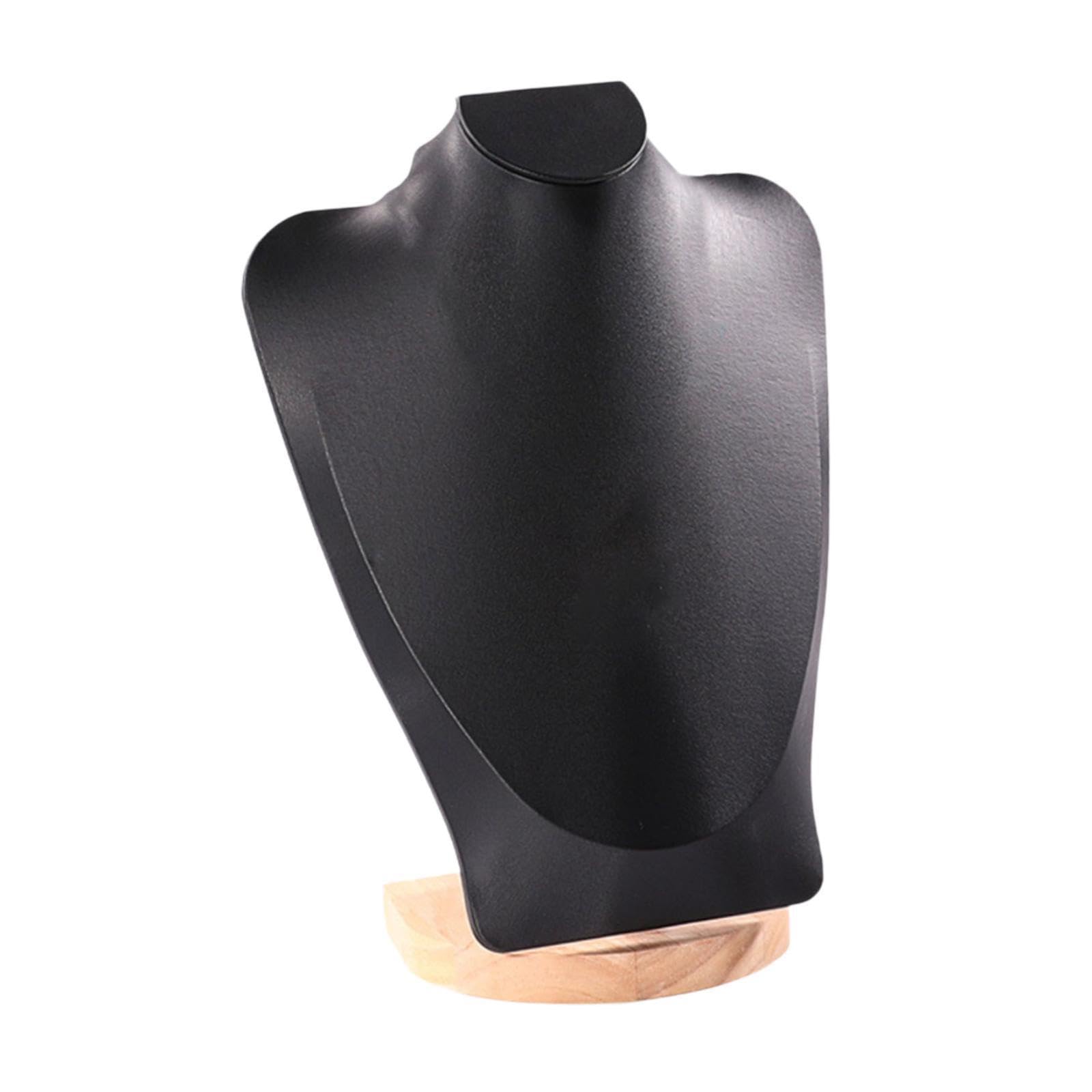 PIXZCSA Wooden Jewelry Bust Stand Holder Stylish Display For Pendants Necklaces Retail Displays Home Necklace Display Chain Bust Stand Holder Showcase, Black PU, 30cm