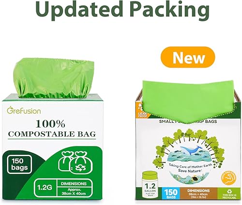 Miniatura 34 de GreFusion Bolsas de basura compostables, pequeñas de 2.6 galones, 270 unidades, 0.72 mils de grosor, ecológicas, certificación ASTM D6400 y BPI