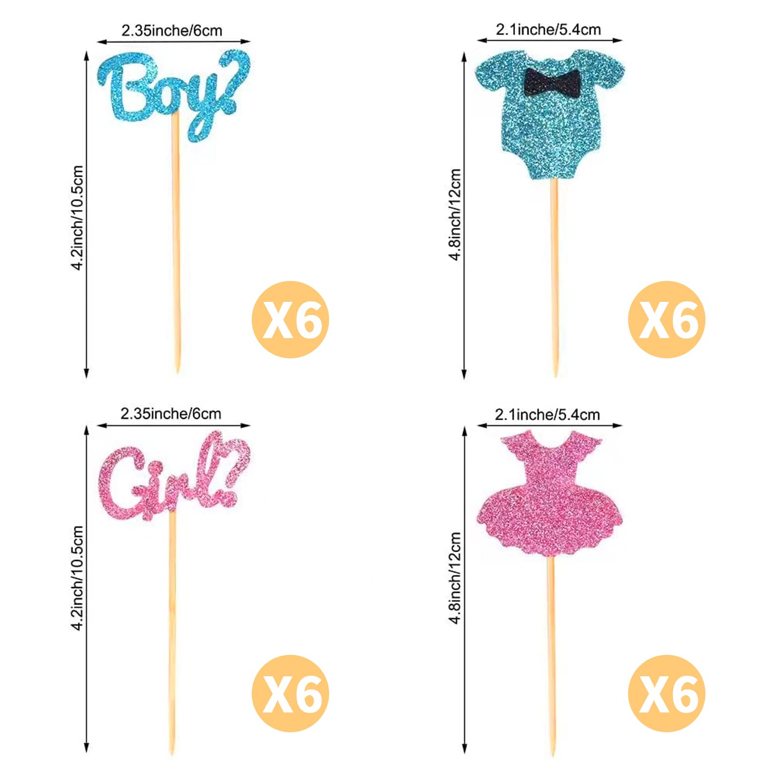 Cupcake-Topper Für Geschlechtsoffenbarung – 24 Stück, Blau & Rosa | Mit Bambus-Zahnstochern
