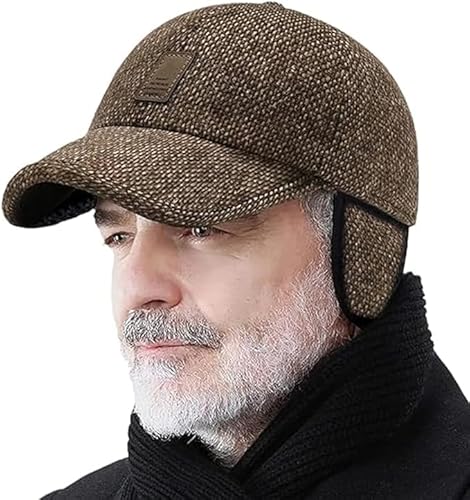 PEKJDS Casquette de Baseball d'hiver avec Oreillettes, Casquette de Baseball Chaude d'hiver pour Hommes avec Rabat d'oreille, Casquette Coupe - Vent en Laine Chaude (Vison Velours, Brown)