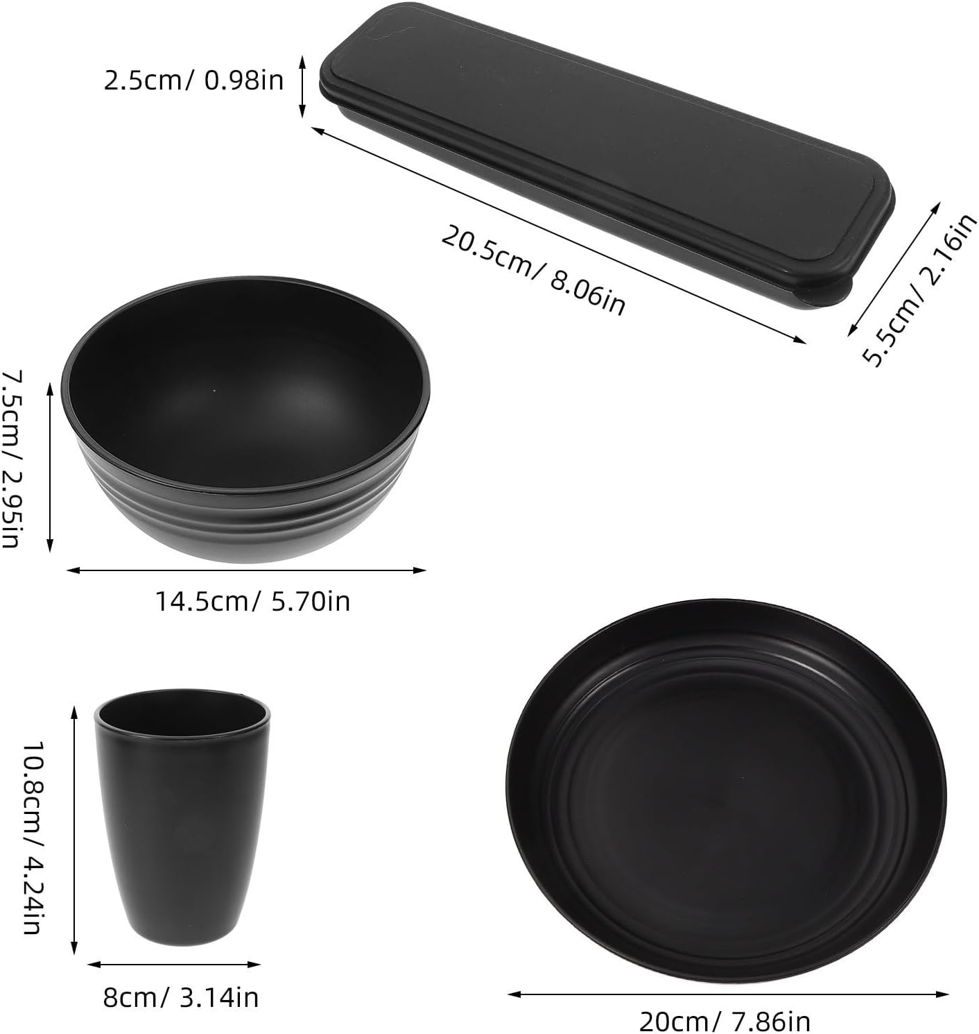 4 Sets Black Reusable Cutlery Utensil Set with Case Including Fork Spoon Cutter Bowl Plate Cup, Versatile and Easy to Clean Flatware for Outdoor Picnic and Camping