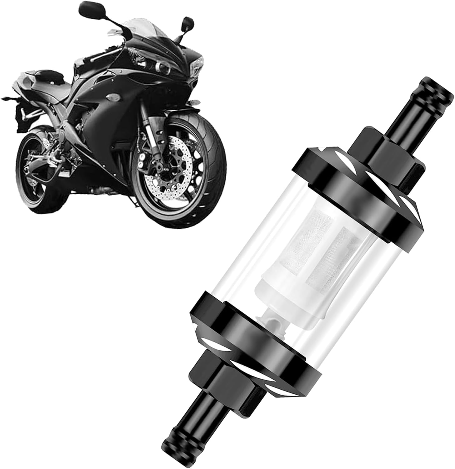 1 PC Motorcycle Fuel Filter Cup, Detachable and Reusable High-efficiency Purification Fuel Filter, Transparent Glass for Clear View, Universal for Motorcycle Lawn Mower Accessories (Black)