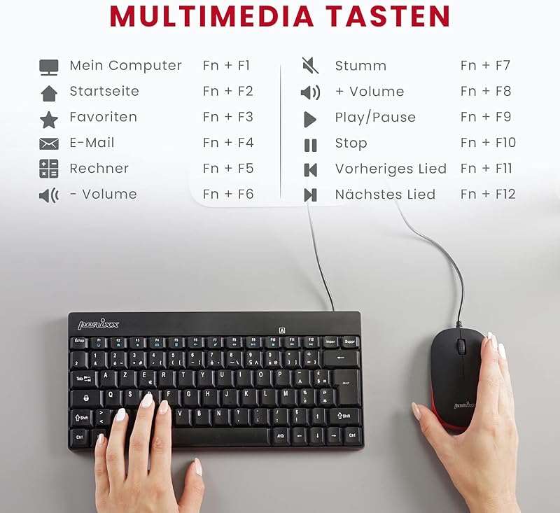 Perixx PERIDUO-212 USB Billentyűzet QWERTZ Német Fekete Piros