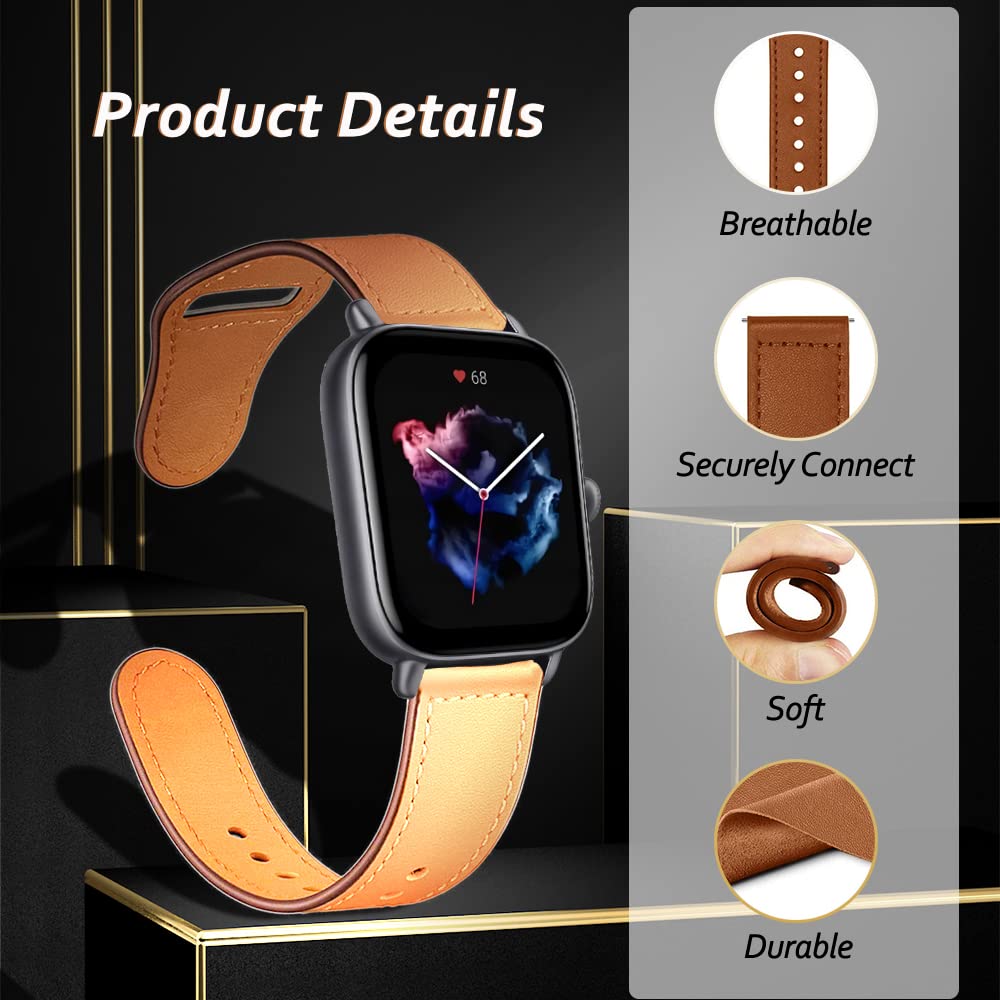 Bracelet Cuir Compatible Amazfit Active 2 GTR GTS - Bracelet De Rechange Élégant