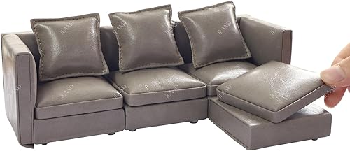 Miniatura 36 de iLAND Muebles de casa de muñecas, juego de sofá seccional en miniatura para decoración de casa de muñecas, accesorios a escala 1/12, sofá moderno