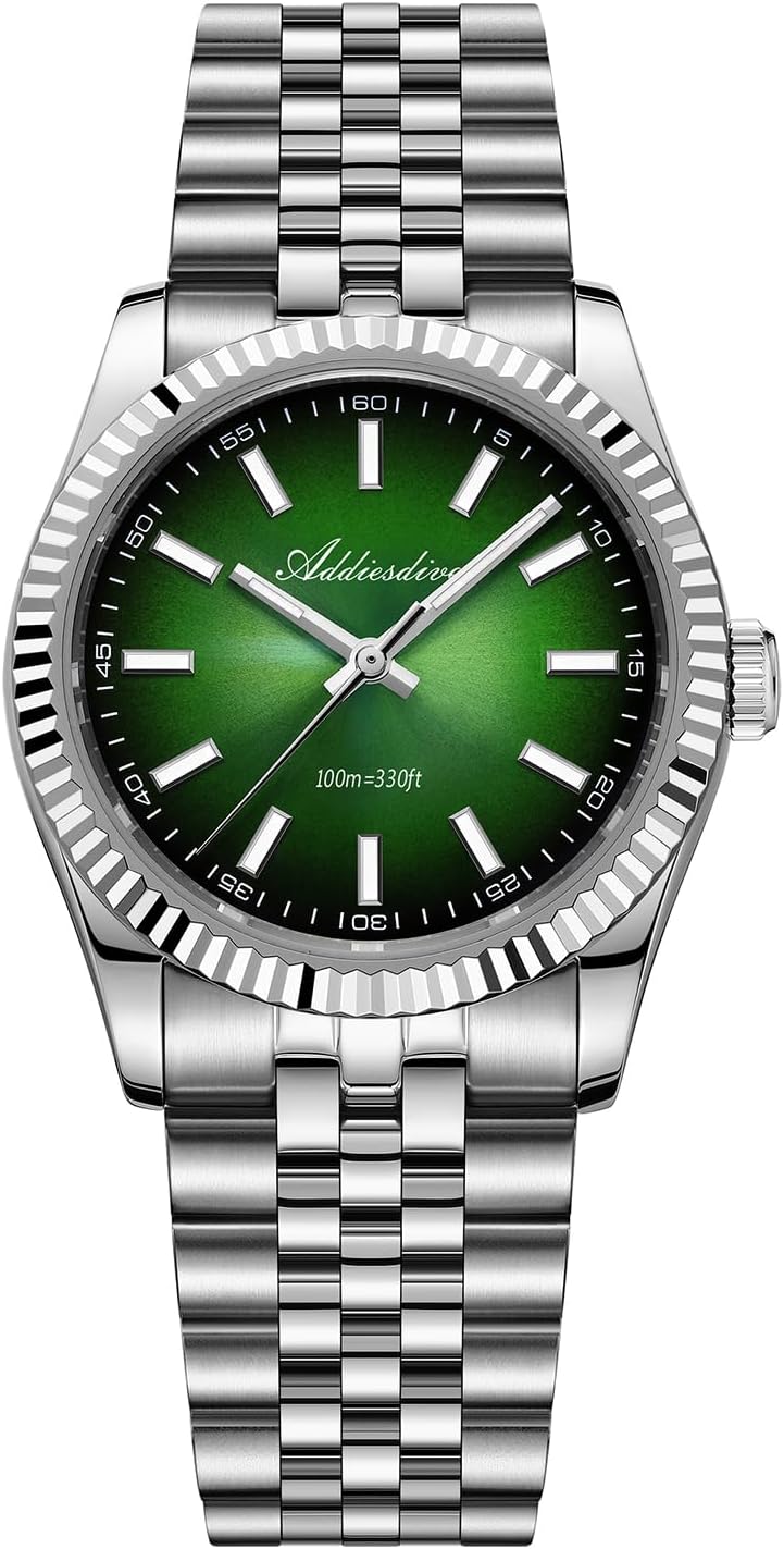 ADDIESDIVE 10.6 MM Slim Watch Fluted Bezel Luxury Quartz Sweep Watch 100M Wat...