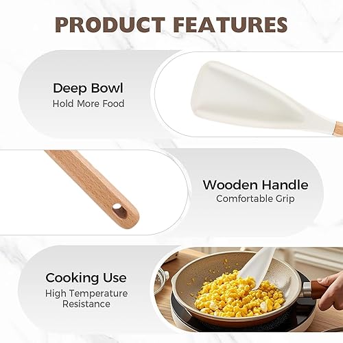 Miniatura 3 de Cuchara de espátula multifunción, espátula de ensalada de silicona de 12.2 pulgadas con mango de madera, utensilios de cocina de silicona para