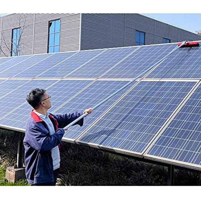 Spazzolone per Lavaggio Pannelli Fotovoltaici, Scopa Telescopica Antigraffio per Pannelli Solari, Spazzola in Nylon, Asta con Tubo ad Innesto Rapido Allungabile Fino a 1.88 Metri, Spazzola 24x10 cm