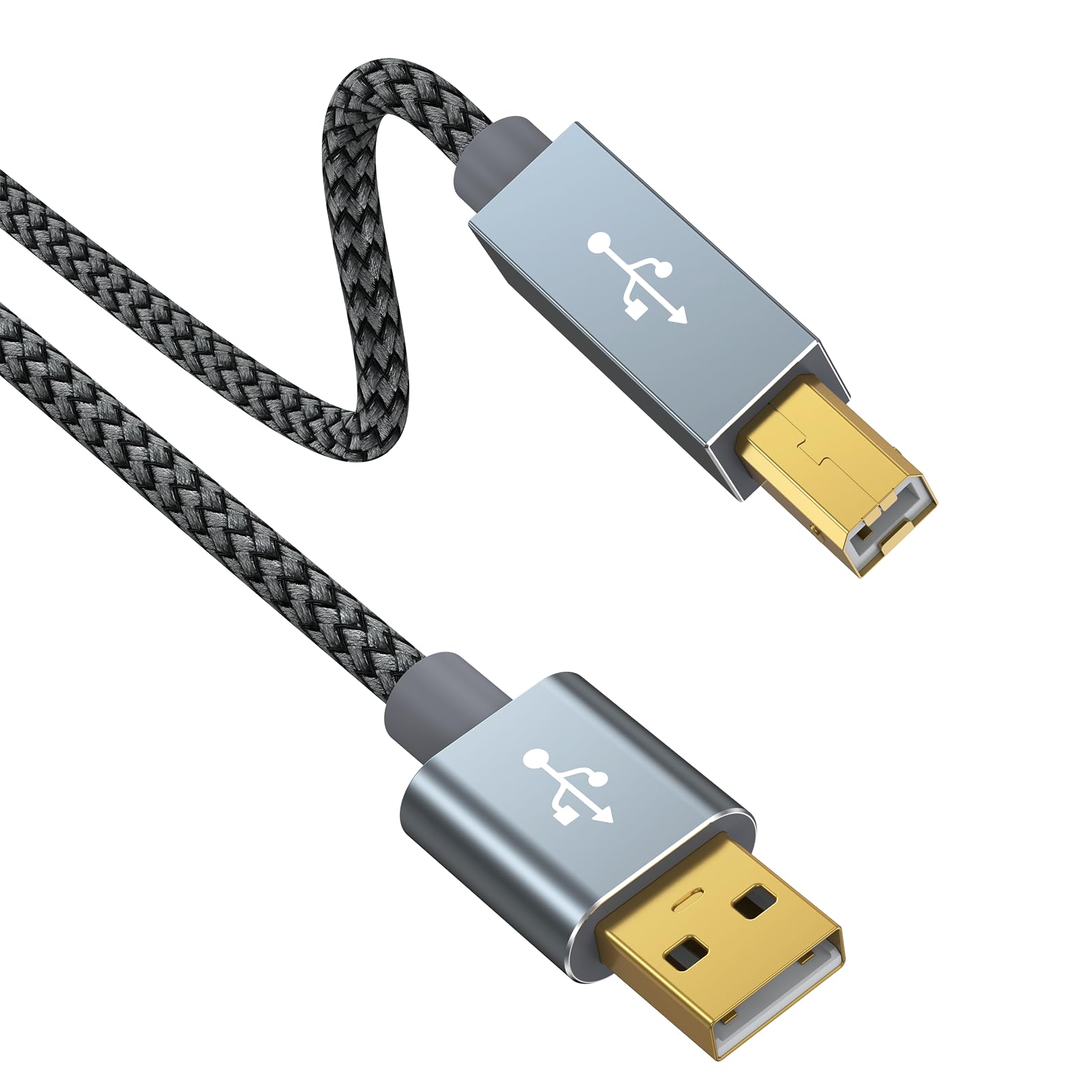 Cavo USB per stampante, confezione da 2, 1,8 m, USB 2.0, da USB A a USB B, in nylon intrecciato ad alta velocità, con punto di blocco, compatibile con HP, Canon, Epson, Brother, Samsung, Dell, Lexmark