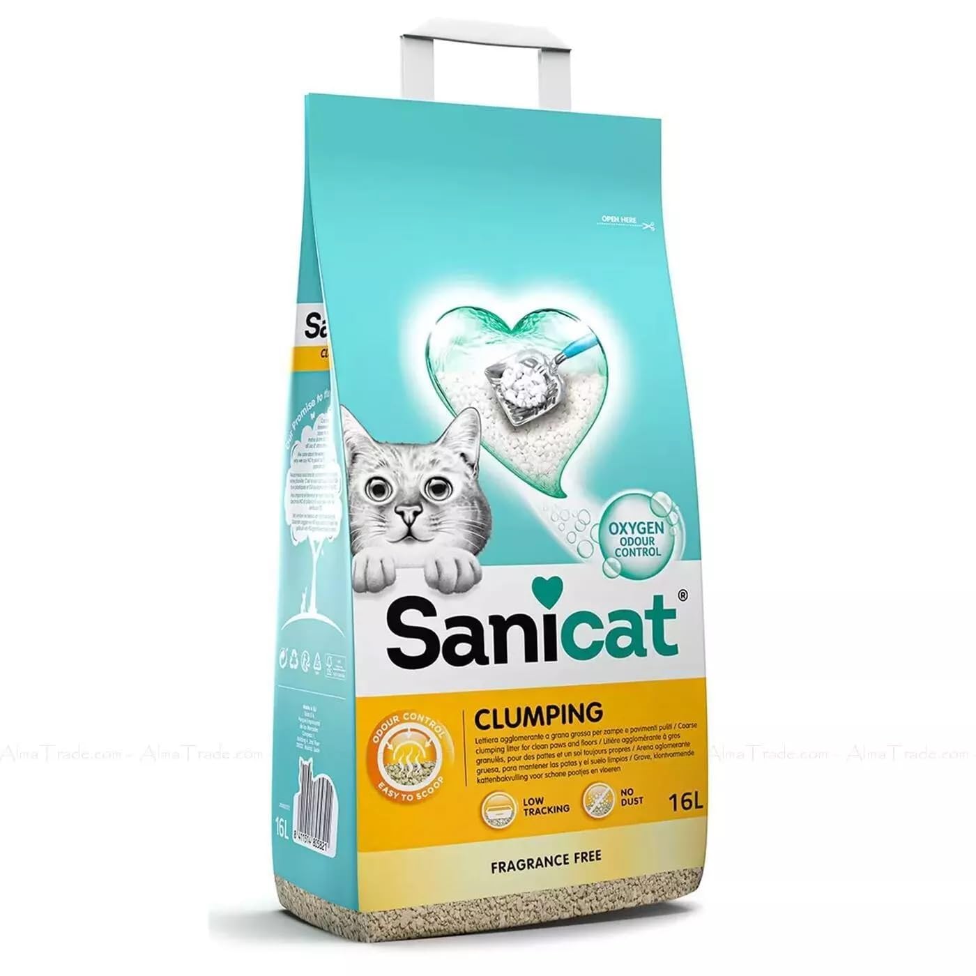 Sanicat Clumping Unscented Cat Litter, Natural Minerals, Odour Control, Moisture Absorbent, Easy Cleaning 16L
